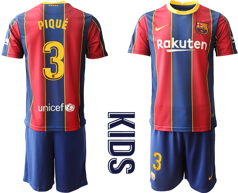 Youth 2020-2021 club Barcelona home #3 red Soccer Jerseys